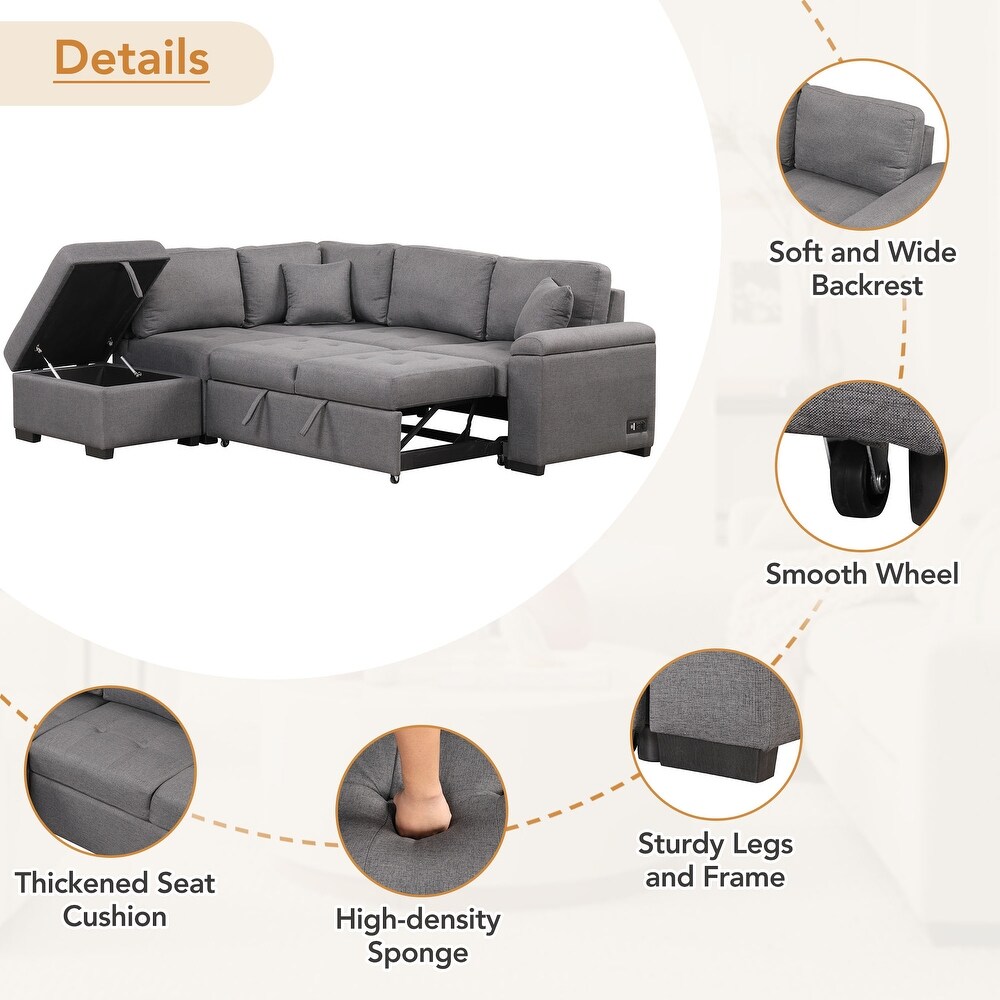 Velvet Sleeper Sectional Sofa with Pull out Bed   Storage  Dark Gray