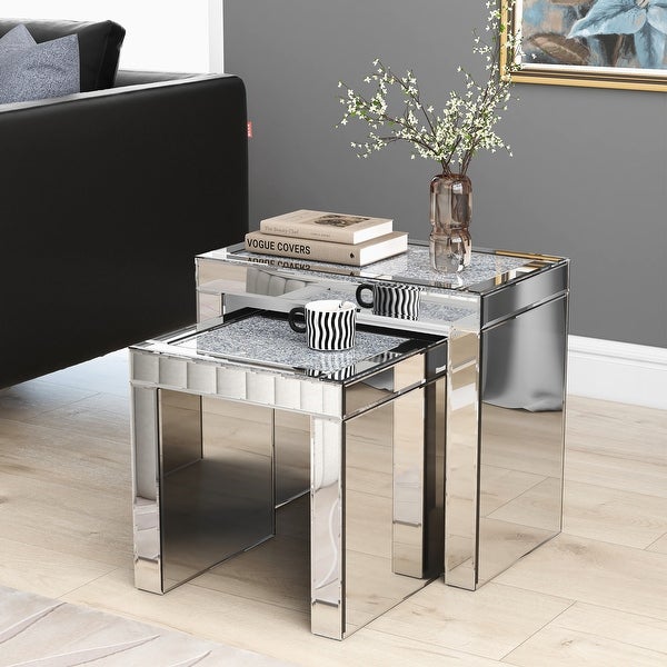 2pcs Mirrored Separated End Table Set Modern Side Table