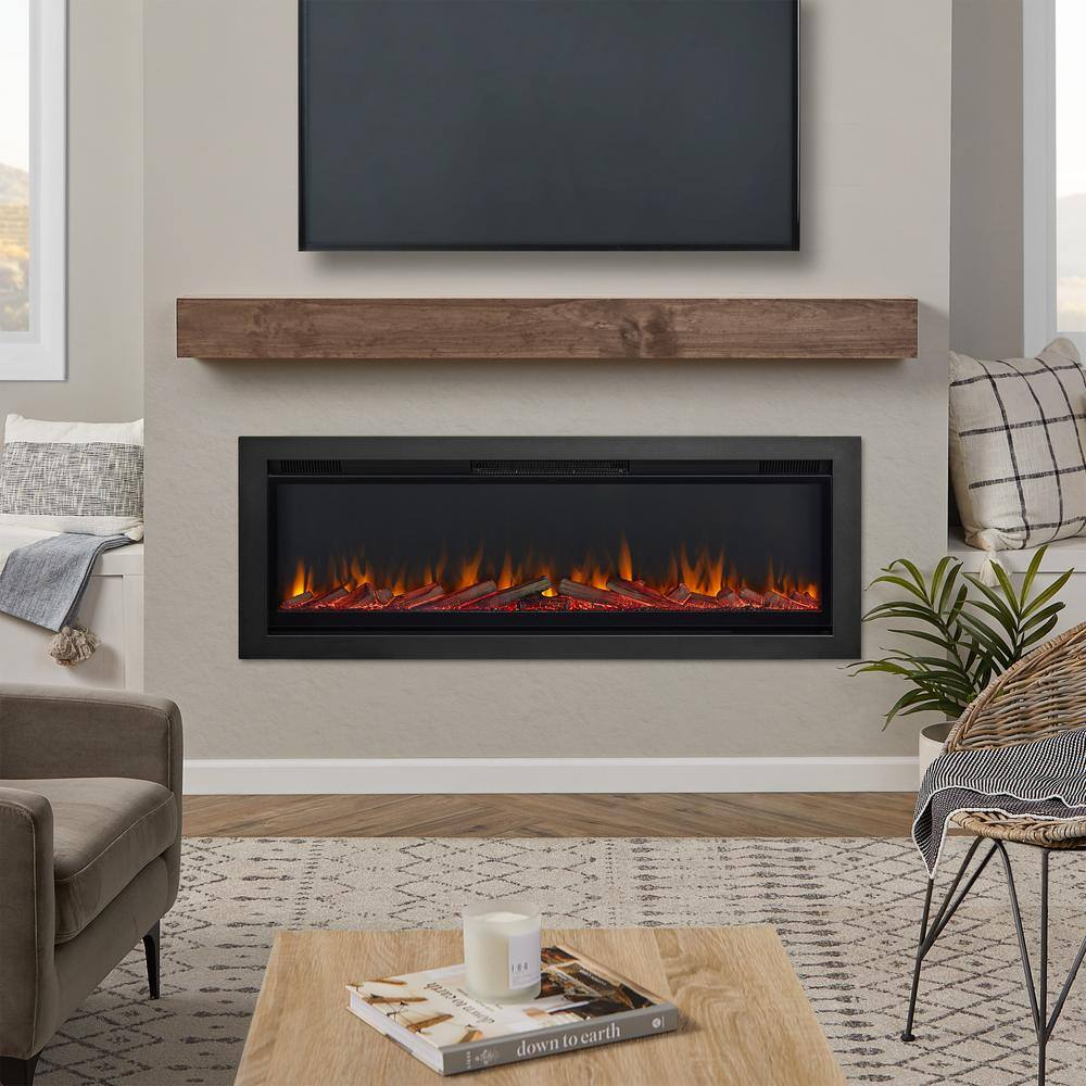 Real Flame 65 in. Wall-Mount Recessed Electric Fireplace Insert in Black 5560