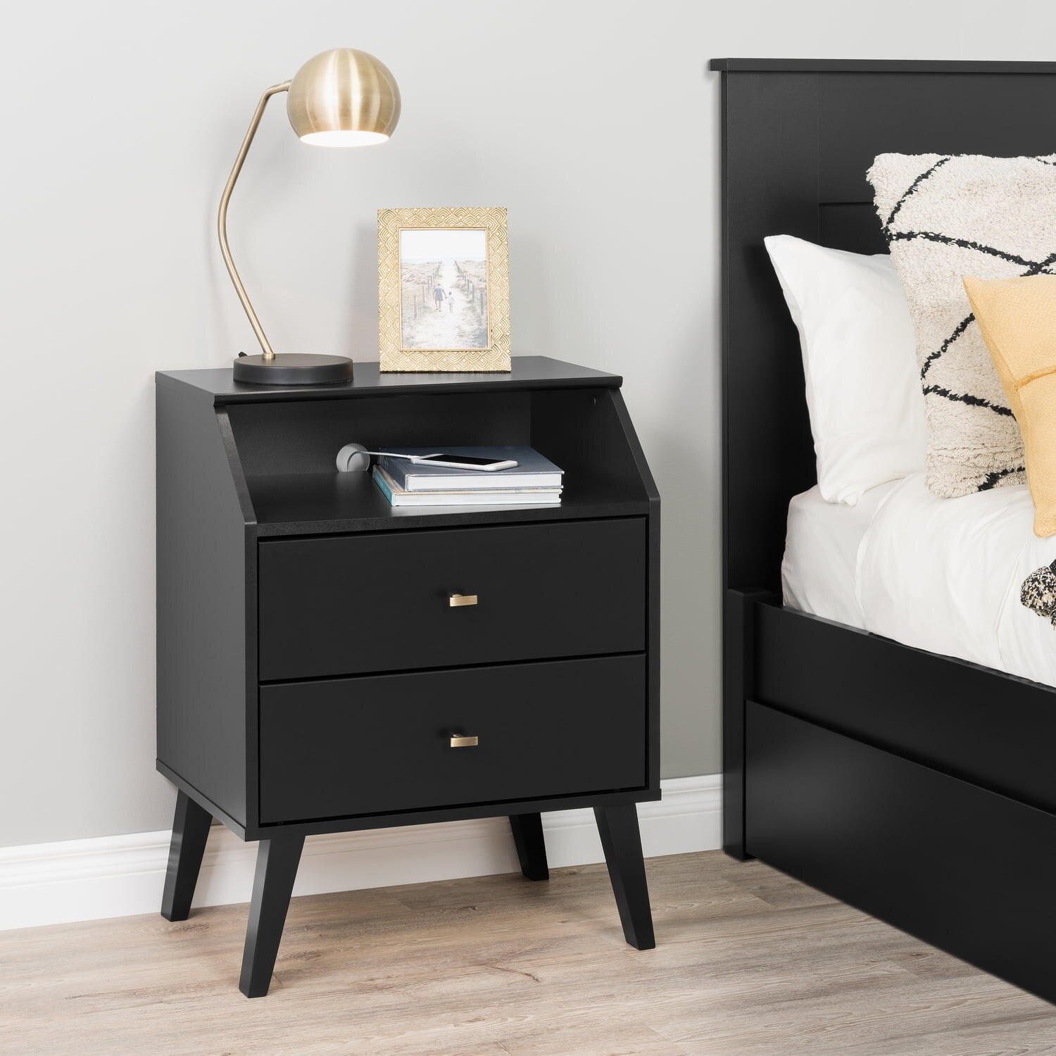 Mid-Century Modern 2-Drawer Bedroom Nightstand - - 37211450