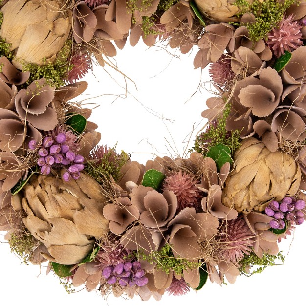 Purple And Beige Wooden Floral Spring Wreath With Preserved Artichoke