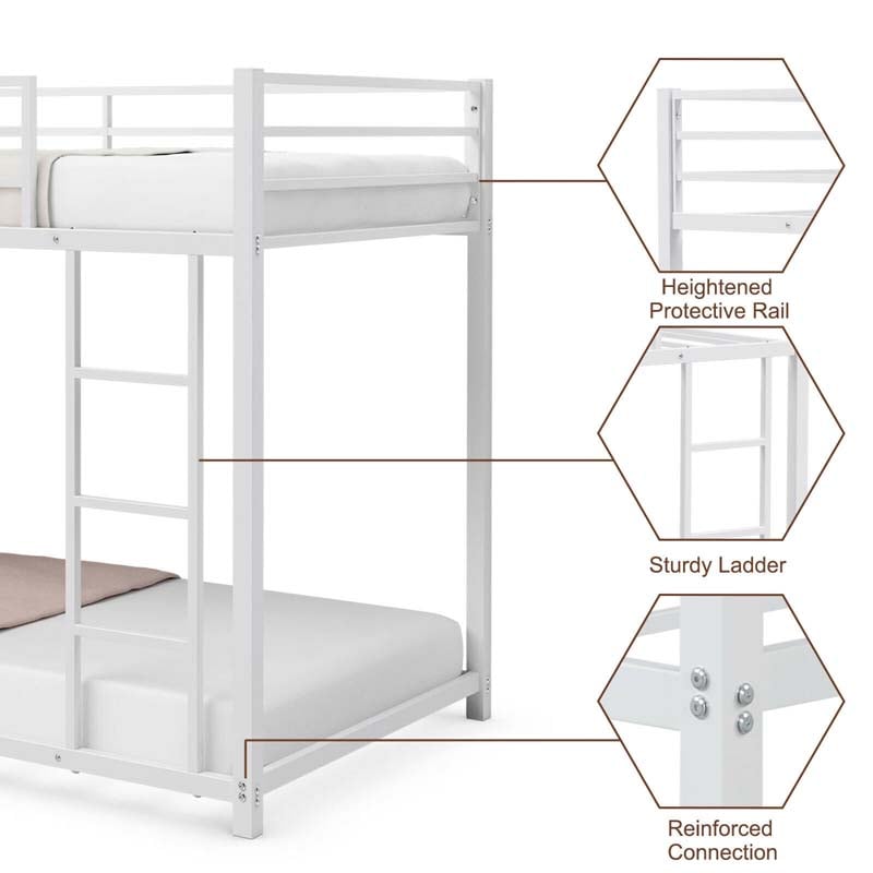 Metal Bunk Bed Twin Over Twin, Classic Bunk Bed Frame Platform with Side Ladder & Safety Guardrail