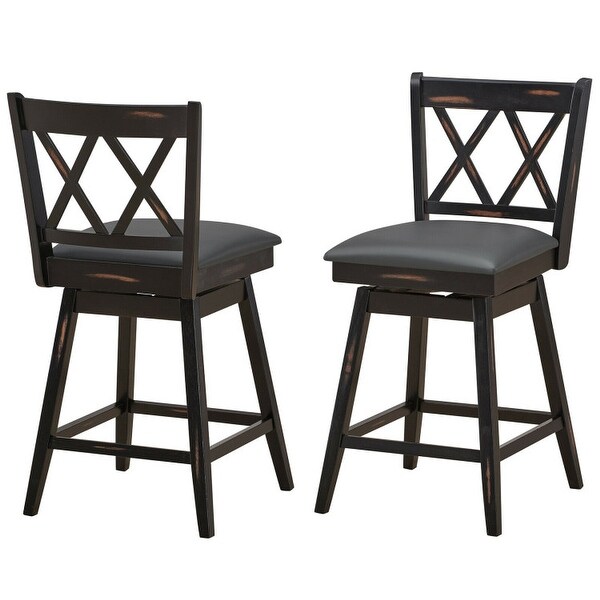 2 Pieces 24 Inch Swivel Counter Height Barstool Set with Rubber Wood Legs - 18