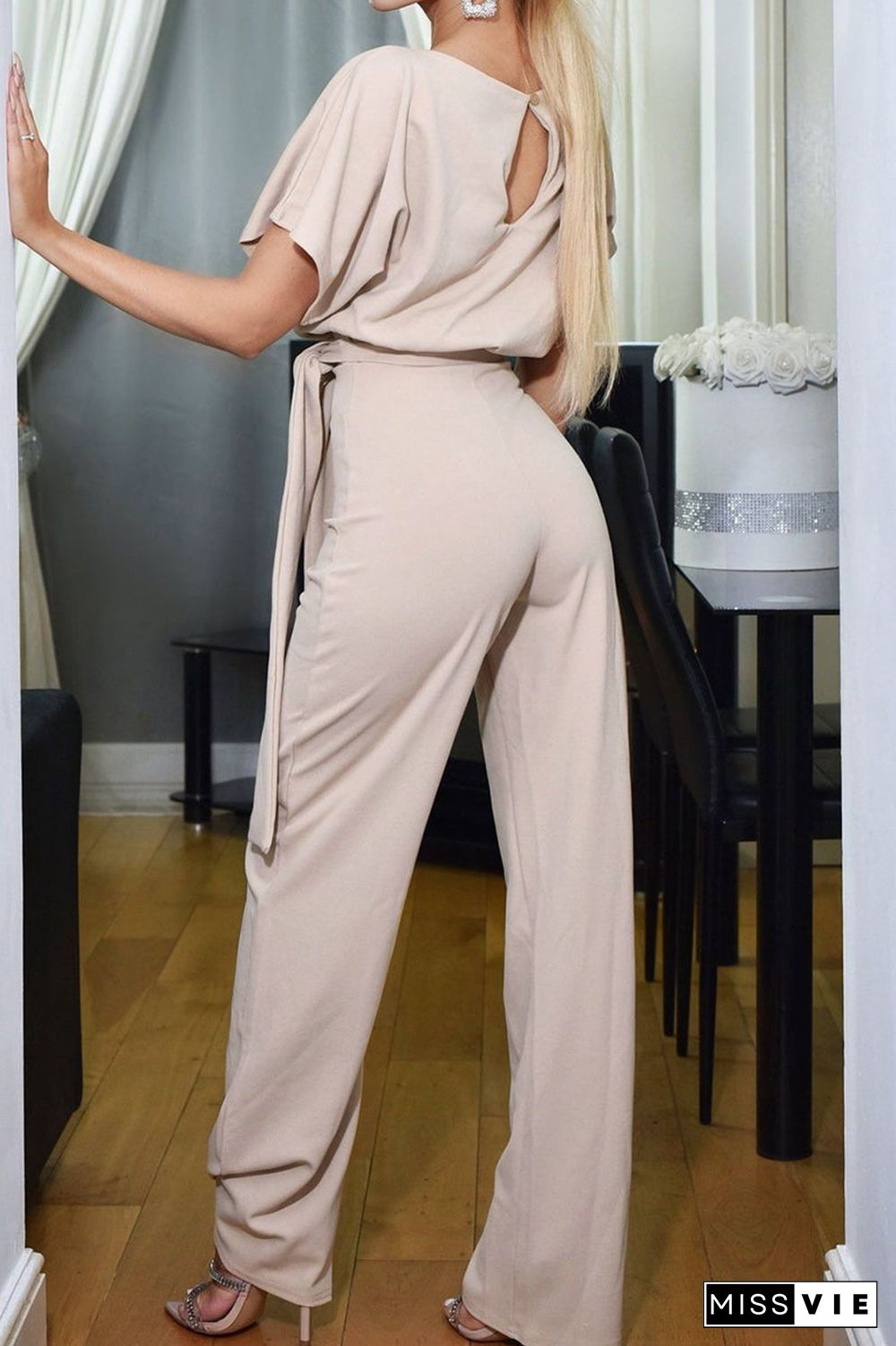 Solid Color Tie Up Plus Size Jumpsuit