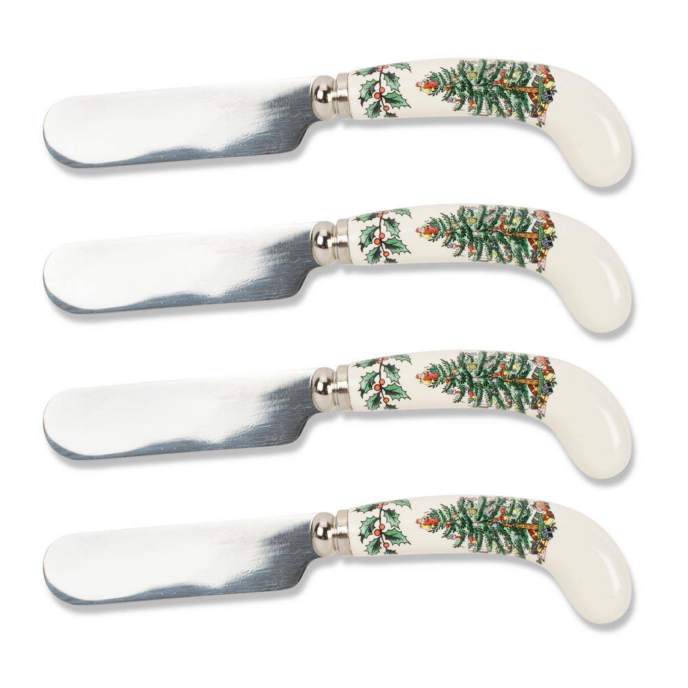 Spode Christmas Tree 4.75 in. 4-Piece Stainless Steel and White Ceramic Spreader Set 1497832