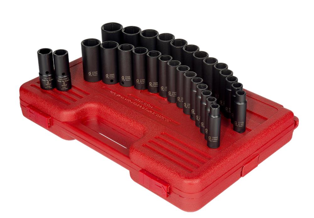 29 pc. 1/2 In. Dr. SAE and Metric Double Deep Impact Socket Set ;