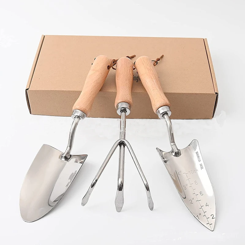 Classic 3 Piece Gardening Tool  Made With Wooden Handle And Stainless Steel Tools are Large and Heavy Duty Garden Hand Tool Set