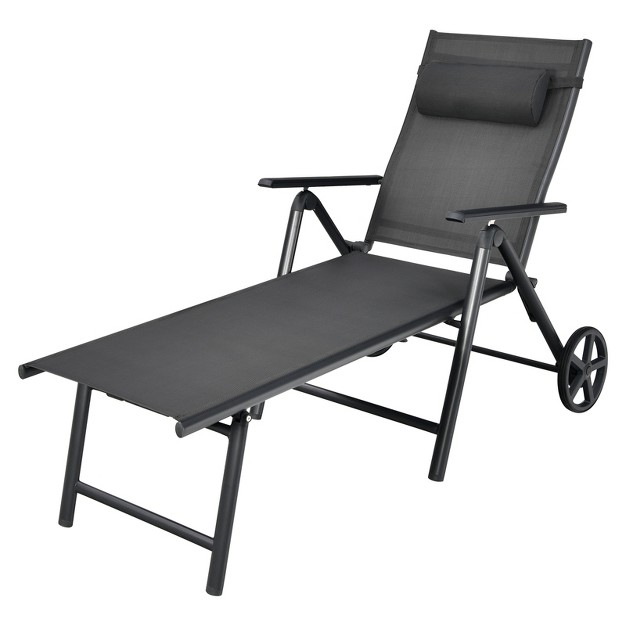 Tangkula Outdoor Folding Lounge Chair Patio Portable Longer W wheels amp Adjustable Backrest