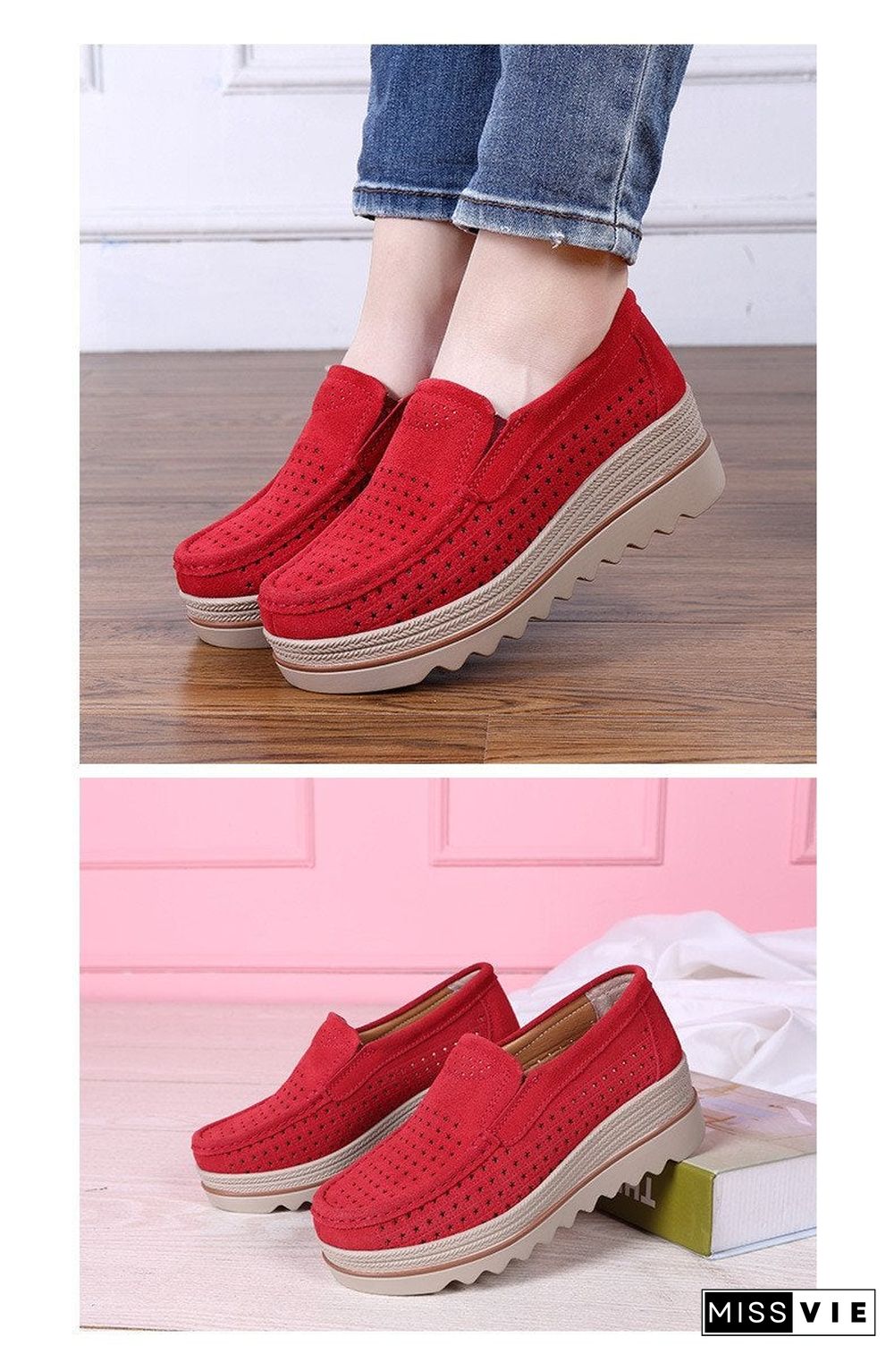 Women Shoes Platform Sneakers Slip on Flats Loafers Moccasins Hollow Out Casual Shoes