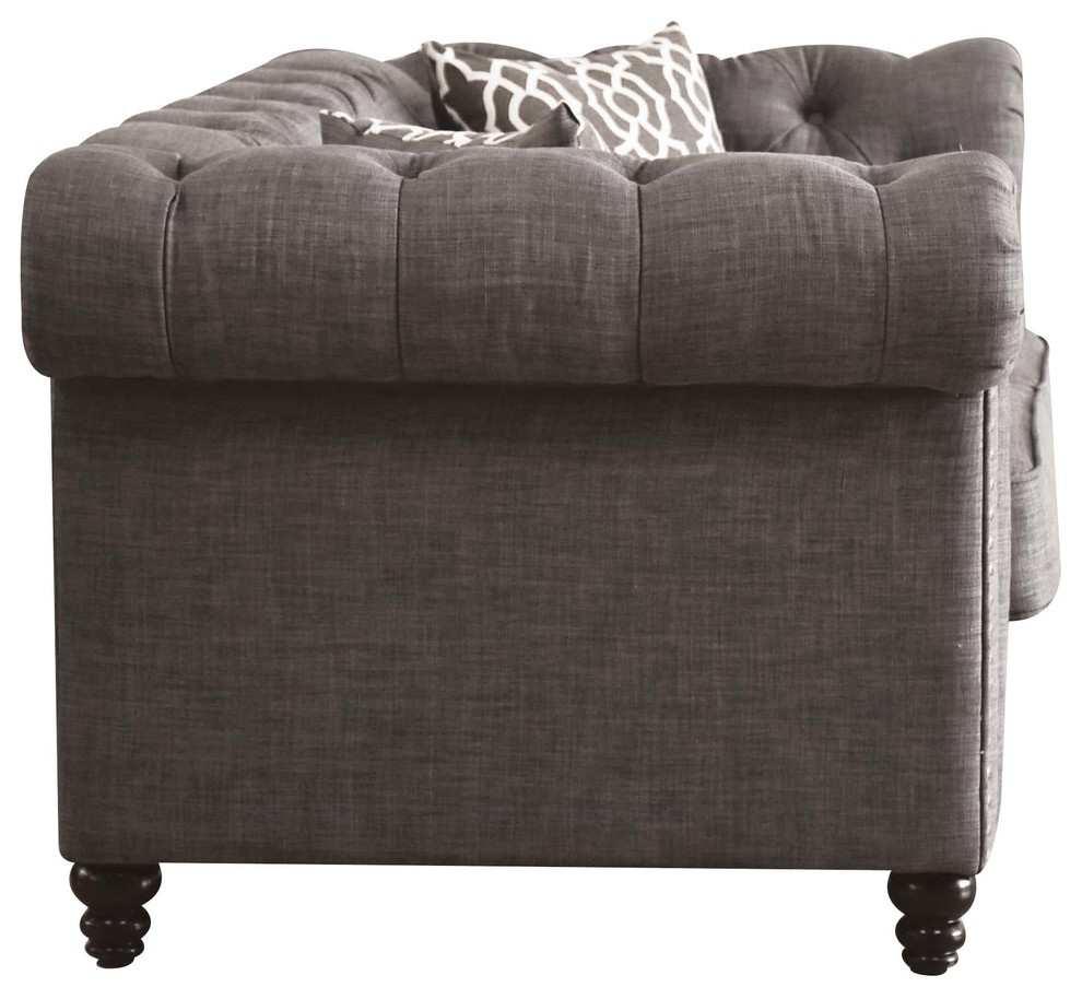 ACME Aurelia Loveseat With 2 Pillows  Gray Linen   Traditional   Loveseats   by HedgeApple  Houzz