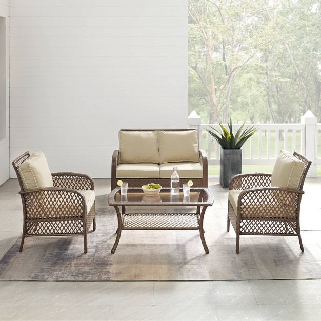 Tribeca 4pc Outdoor Wicker Conversation Set Sand driftwood Crosley