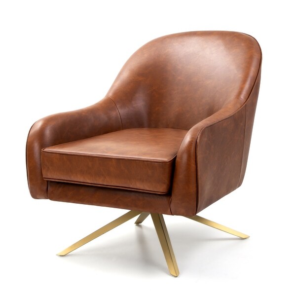 Faux Leather Upholstered Swivel Base Mid-century Modern Armchair - 32.6 H × 31.5 D