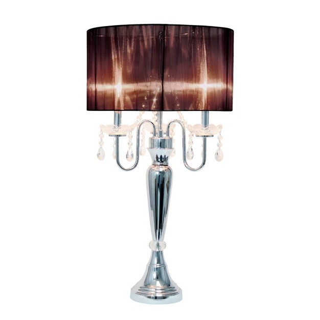 Romantic Sheer Shade Table Lamp With Hanging Crystals Elegant Designs