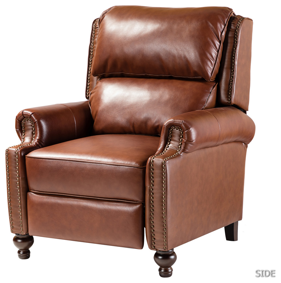 Genuine Leather Cigar Recliner With Nail Head Trim   Traditional   Recliner Chairs   by Karat Home  Houzz