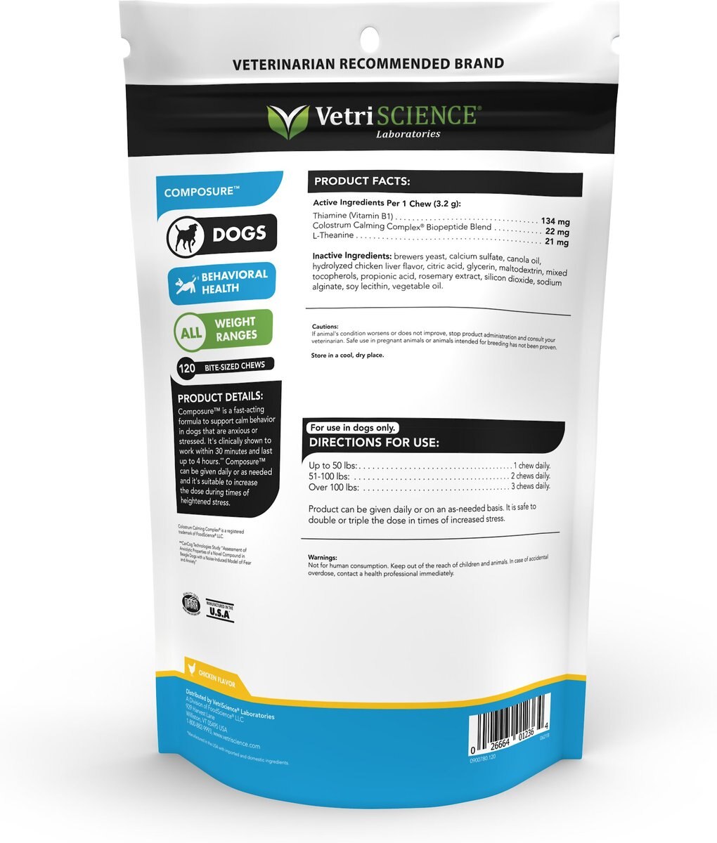 VetriScience Composure Chicken Liver Flavored Soft Chews Calming Supplement for Dogs