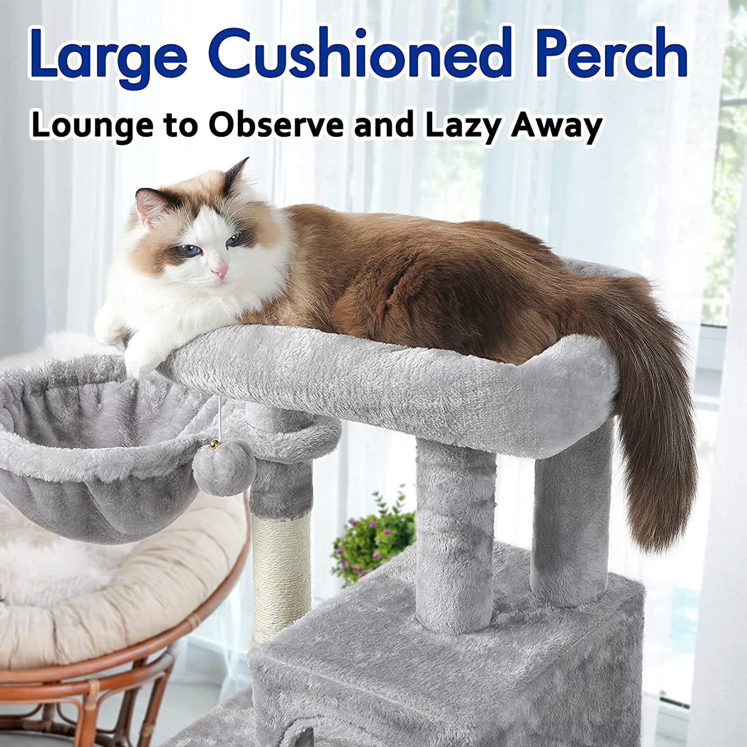 Cat Tree Cat Tower for Indoor Cats, Multi-Level Cat House Condo with Large Perch, Scratching Posts & Hammock, Cat Climbing Stand with Toy for Small Cats Kittens Play Rest, 39" Tall, Gray