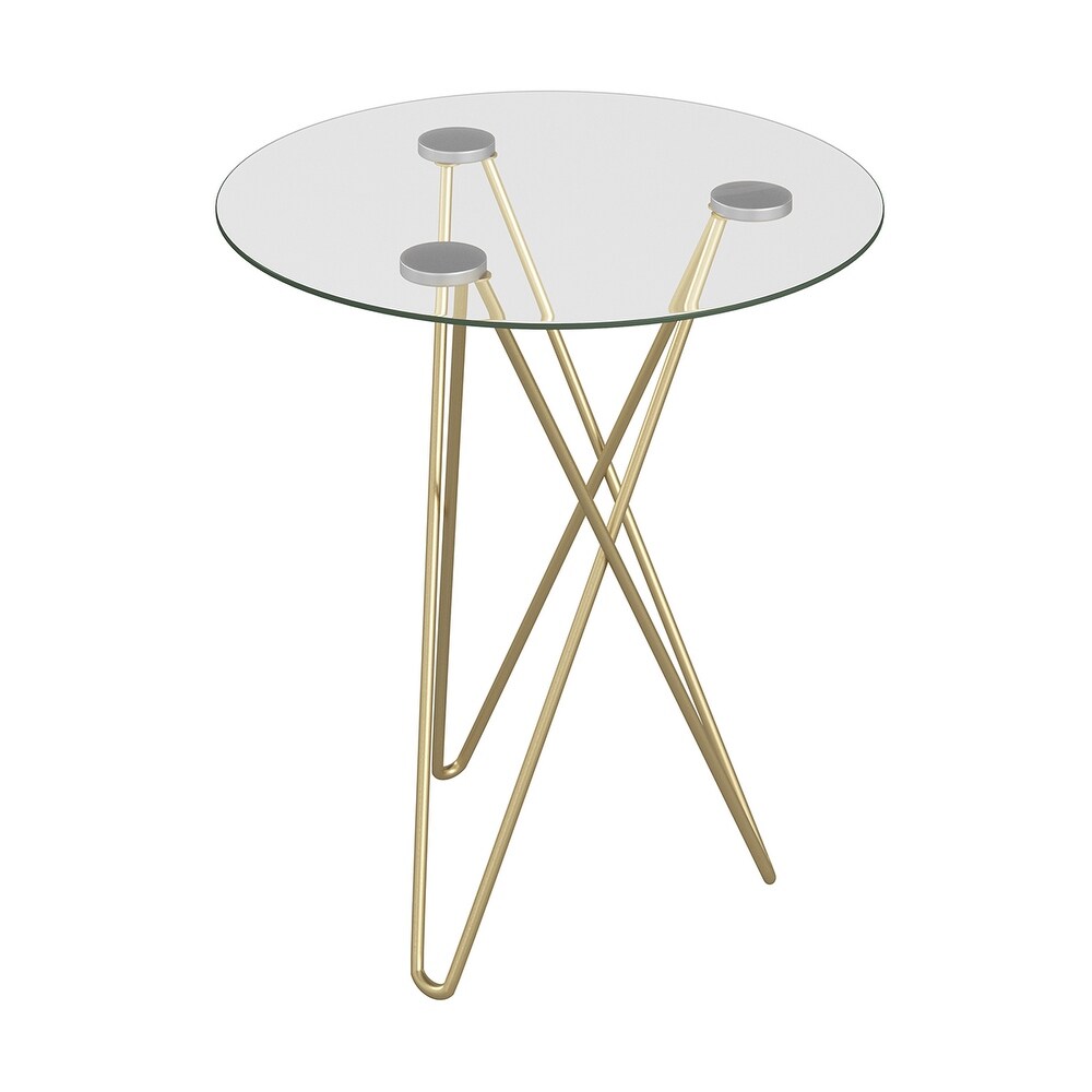 Zoey Round Side Table in Clear Tempered Glass with Matte Brushed Gold Base