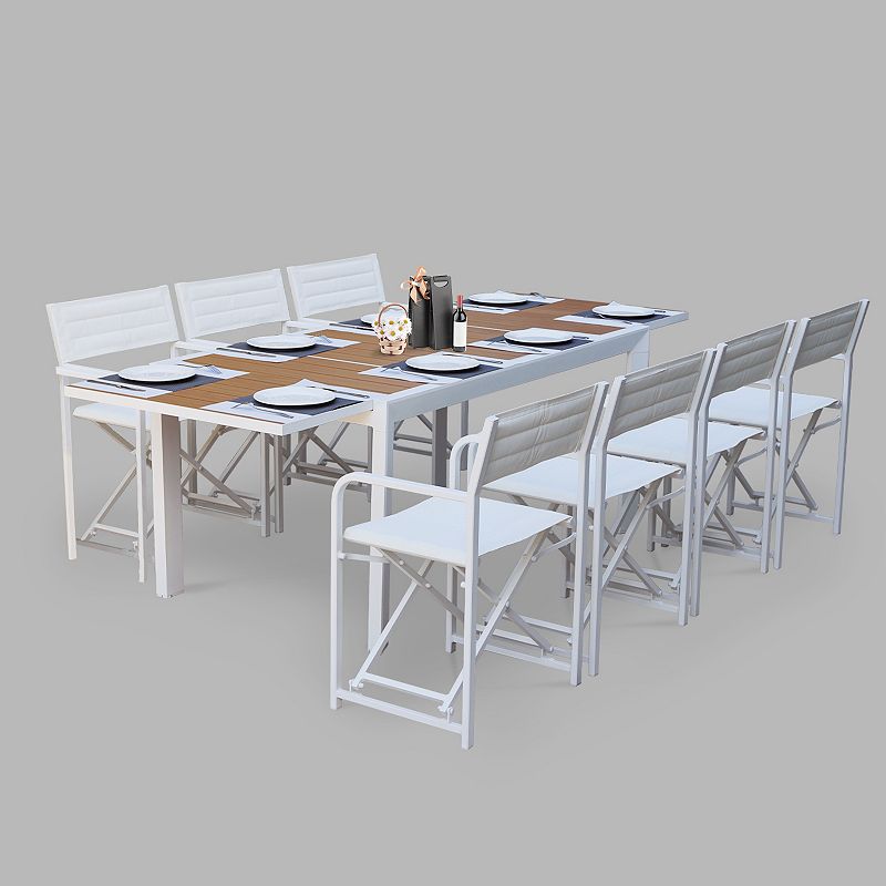 Aoodor All-Aluminum Stretch Table with Wood Grain Top Stretchable to Save Space