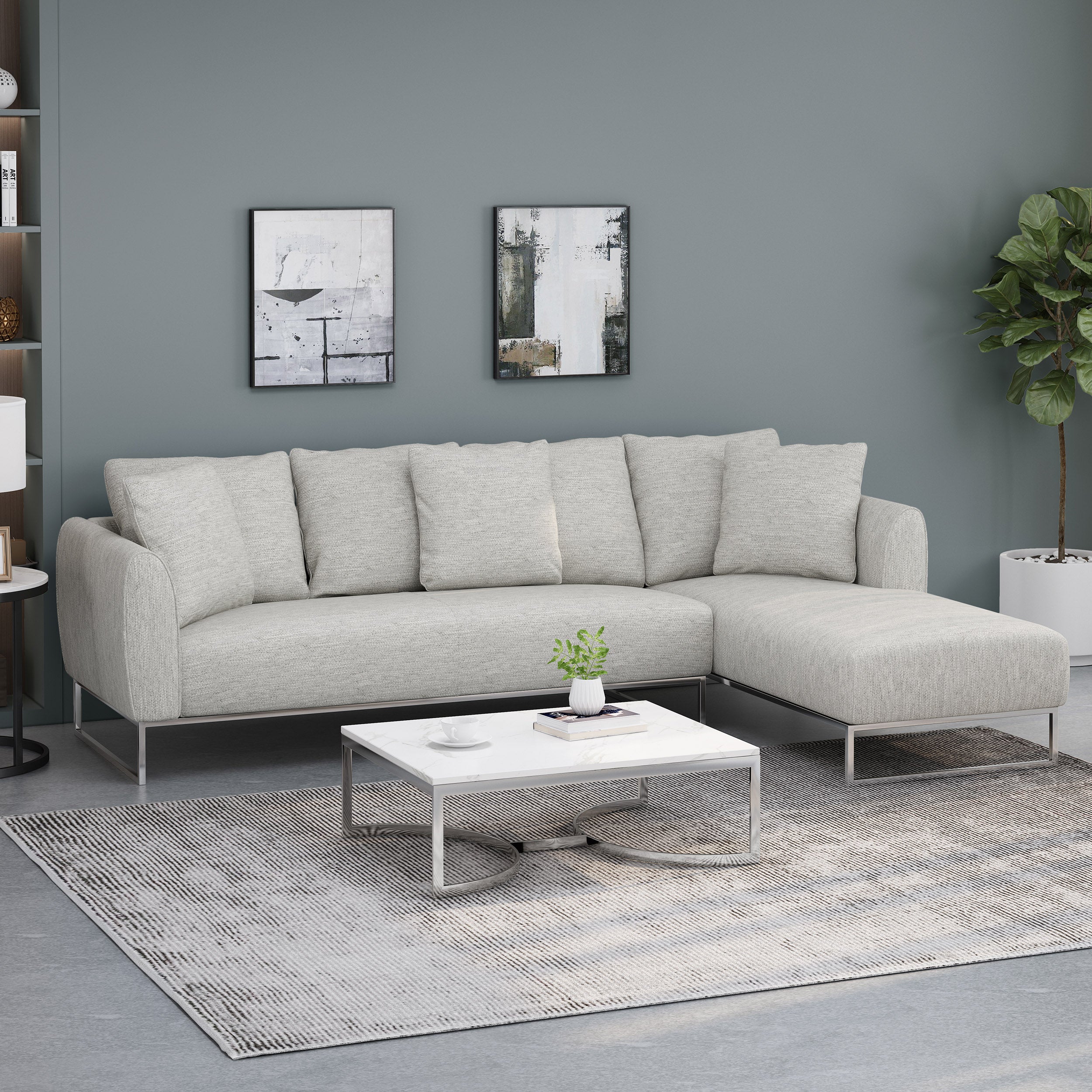 Clarke Contemporary Fabric 4 Seater Chaise Lounge Sectional Sofa