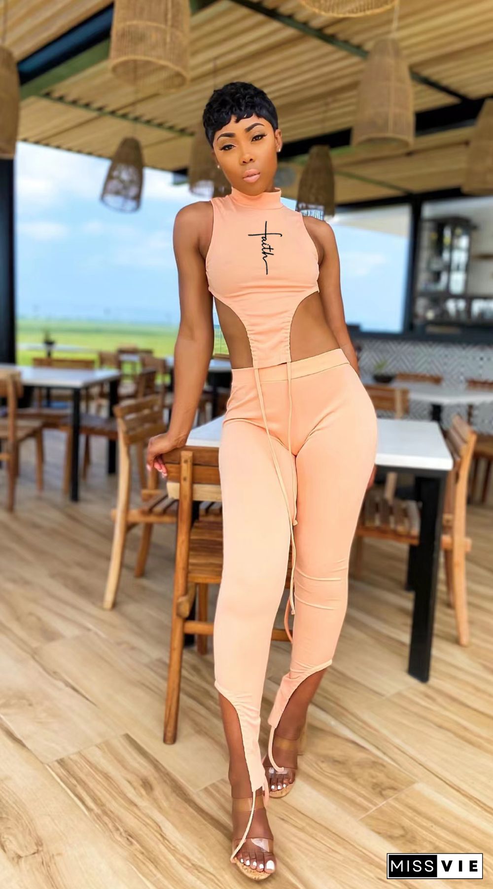 Sleeveless Irregular Bandage Two Piece Pants Set