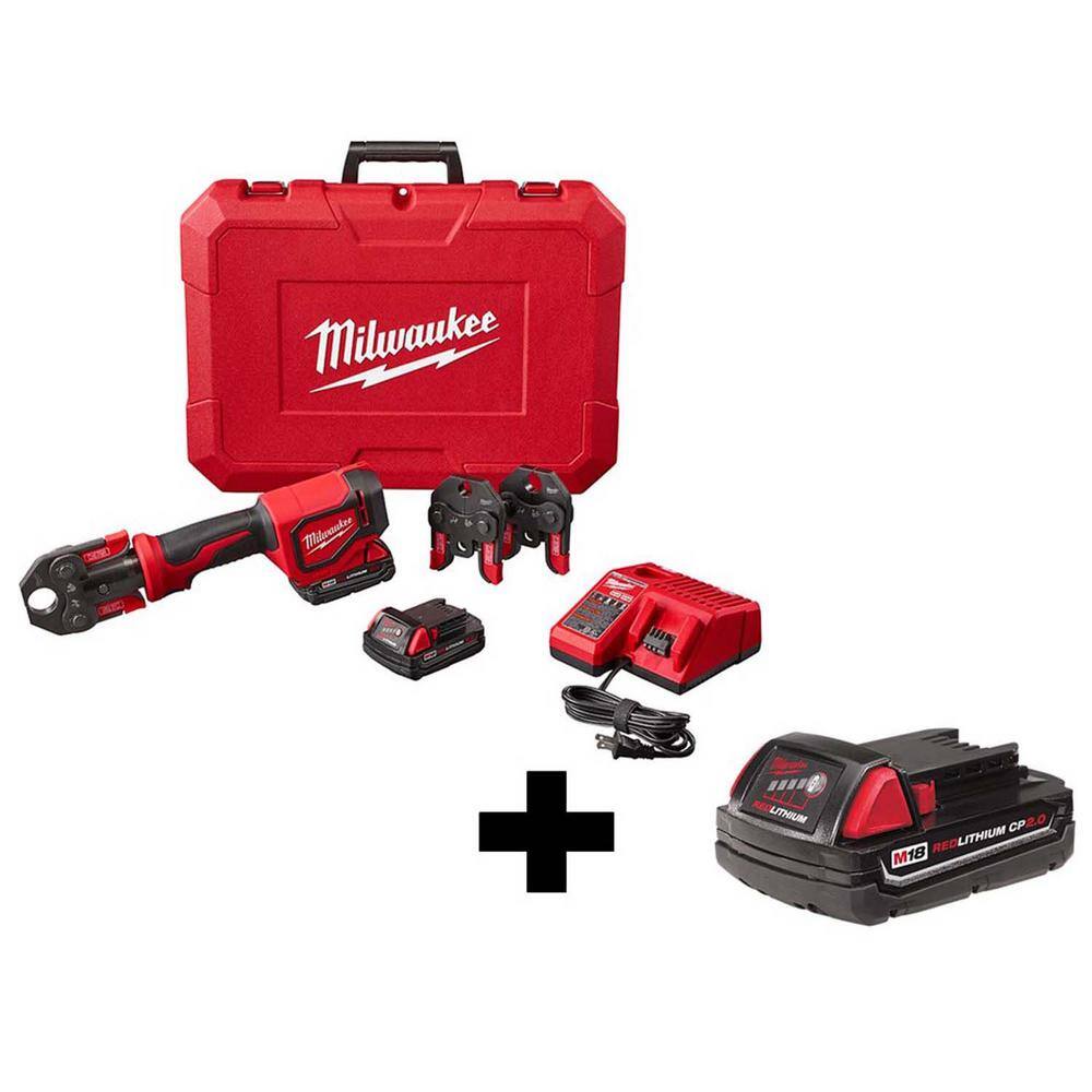 MW M18 18-Volt Lithium-Ion Cordless Short Throw Press Tool Kit with 3 PEX Crimp Jaws (3) 2.0 Ah Batteries and Charger 2674-22C-48-11-1820