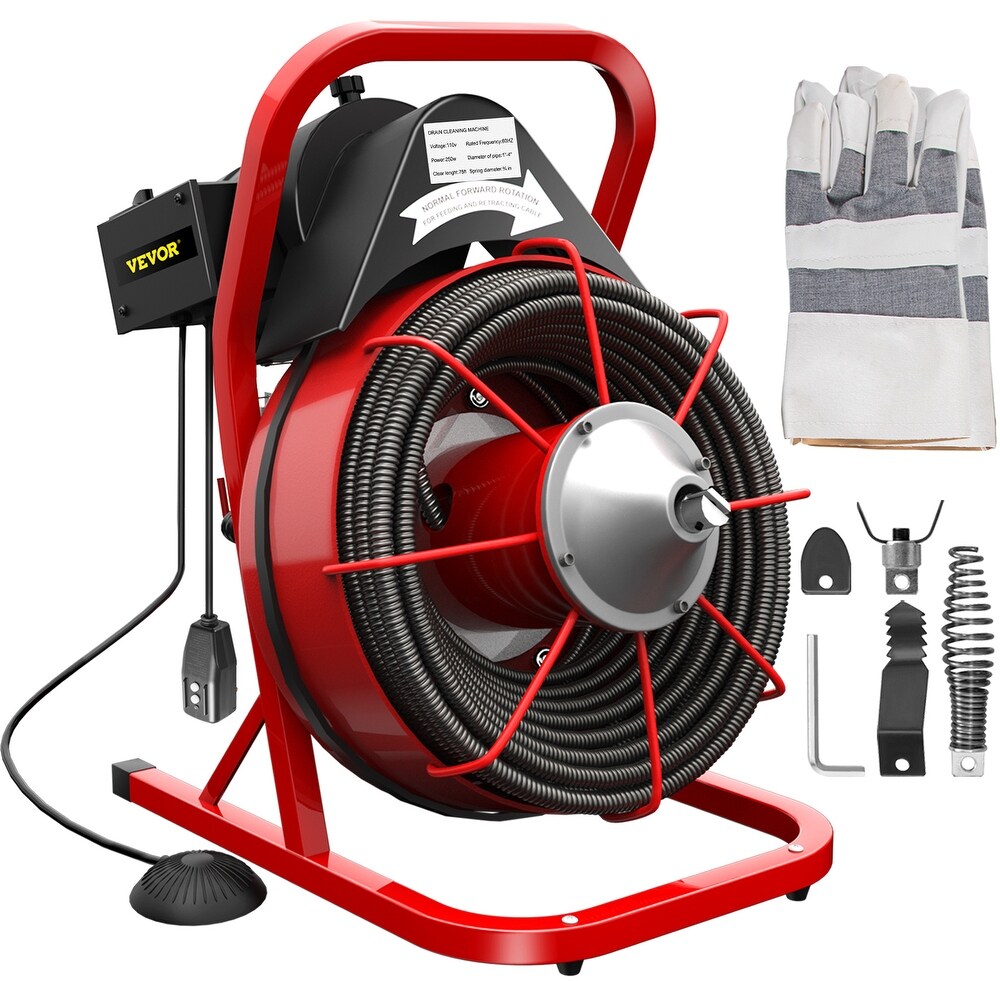 VEVOR Drain Cleaner Machine fit 1 Inch/25MM to 4 Inch/100MM Pipes Portable Electric Drain Auger with Cutters Glove