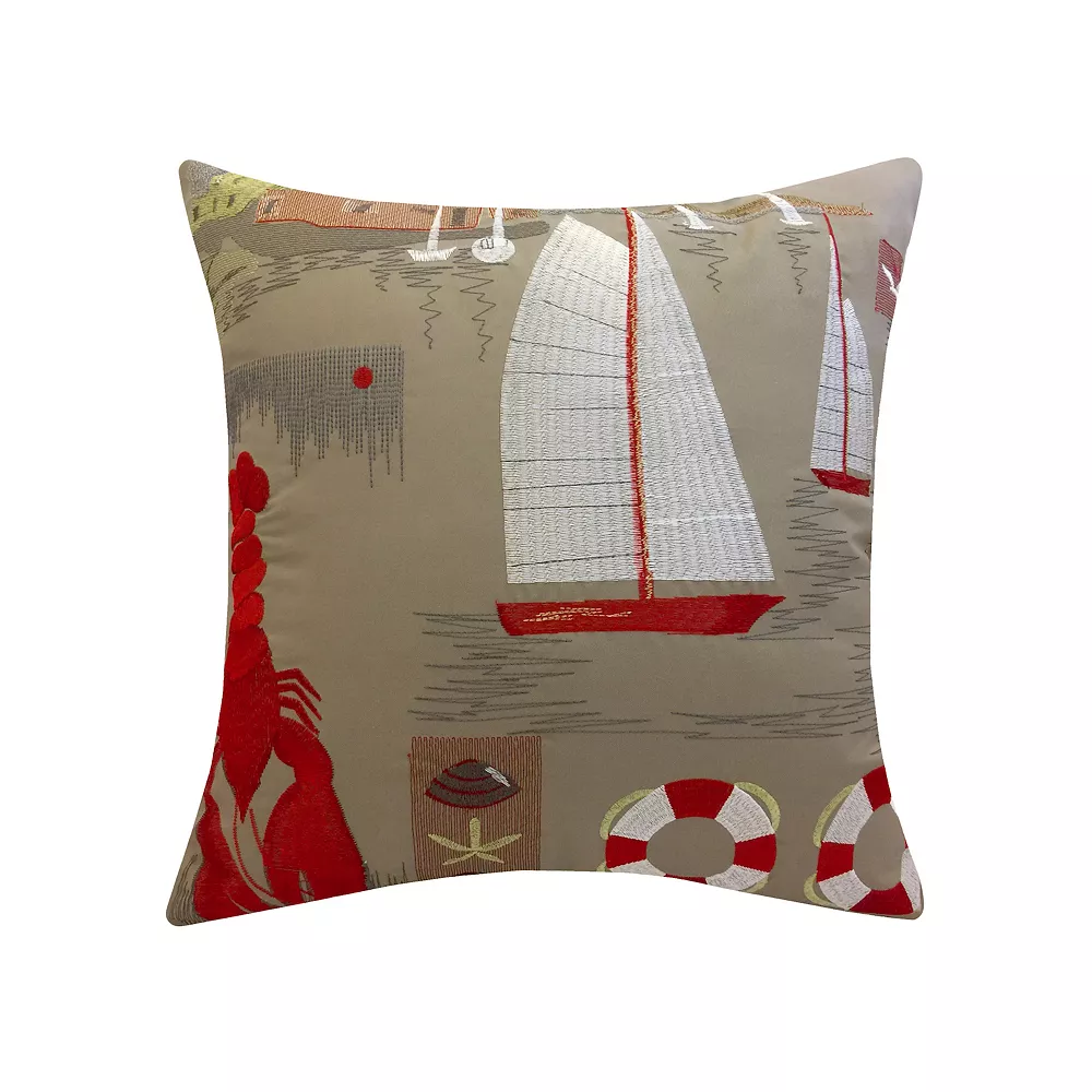 Edie@Home Indoor Outdoor Embroidered Lobster Sailing Throw Pillow