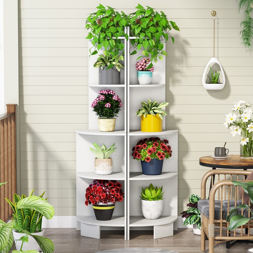 60 Inch Tall Corner Shelf  5 Tier Small Bookcase  Industrial Plant Stand for Living Room  Bedroom  Home Office