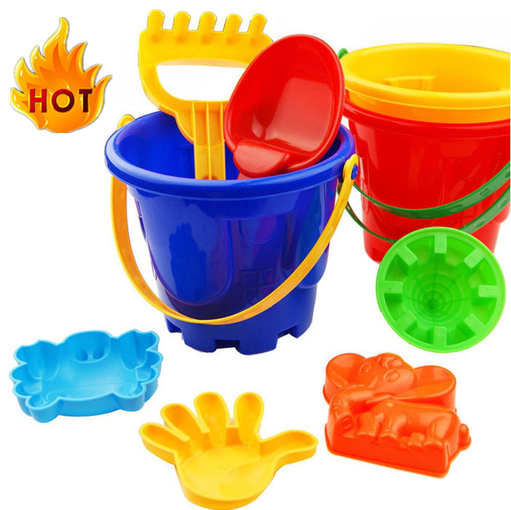 RYDCOT 7Pcs Sand Sandbeach Kids Beach Toys Castle Bucket Spade Shovel Rake