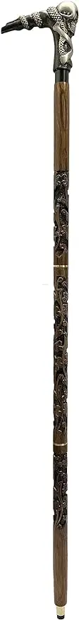 Antique Decorative Unique Skull Handle Brown Natural Wood Cane  for Men   Women  Aluminium Head Unisex Luxury Walking Cane