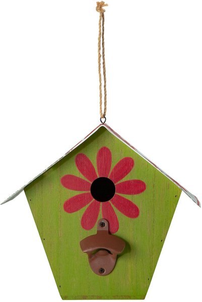 Glitzhome Washed Wood and Metal Birdhouse with Unique Licence Plate Roof