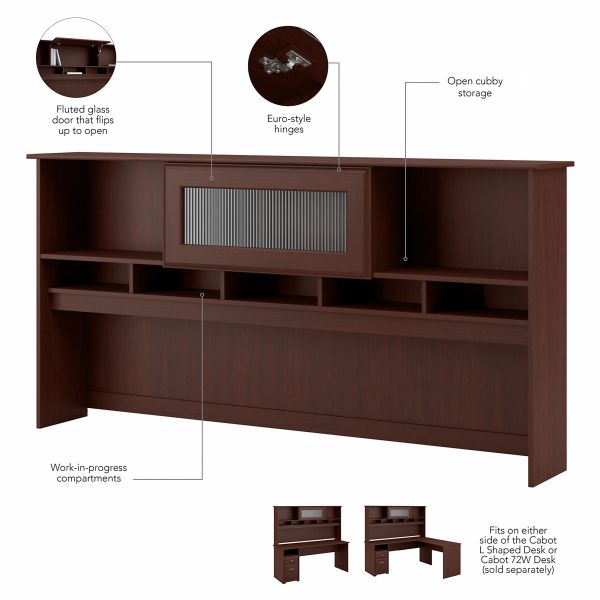 Bush Furniture Cabot Hutch for 72W Computer Desk in Harvest Cherry