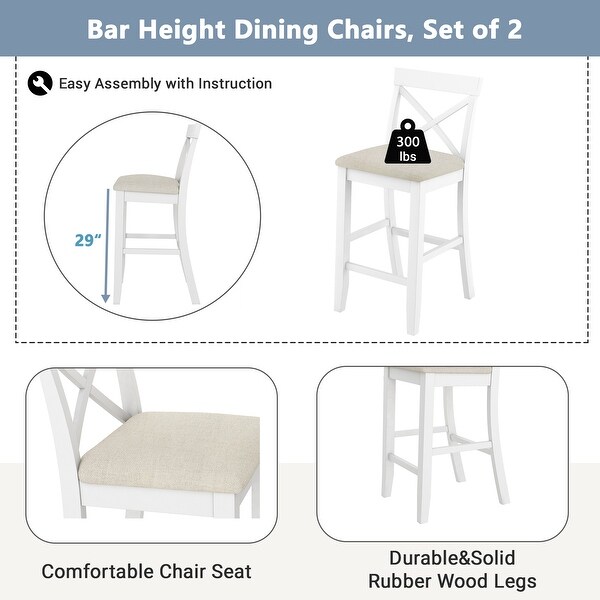 3-Piece Fresh Style Rectangular Wood Bar Height Dining Set for Small Places