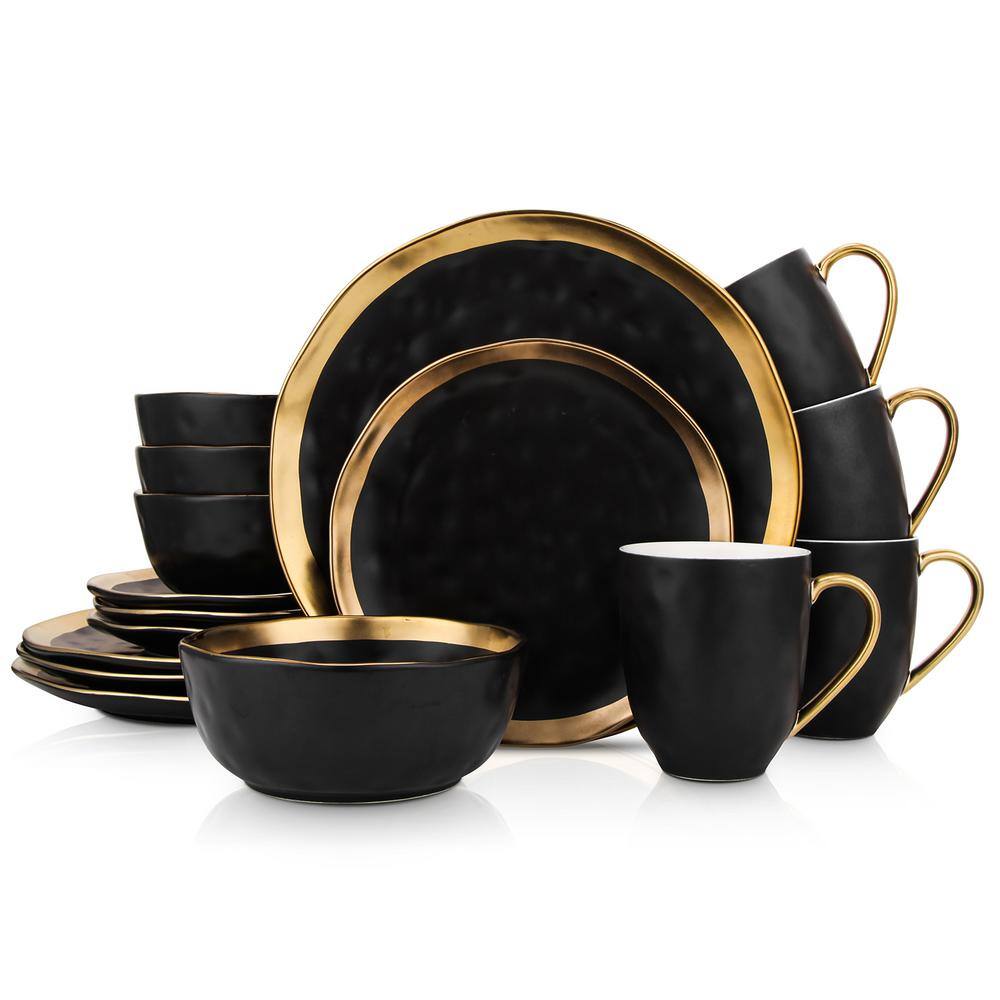 STONE LAIN Stone Lain Florian 32-Piece Dinnerware Set Porcelain Service For 8 Black BLB0455-B020002