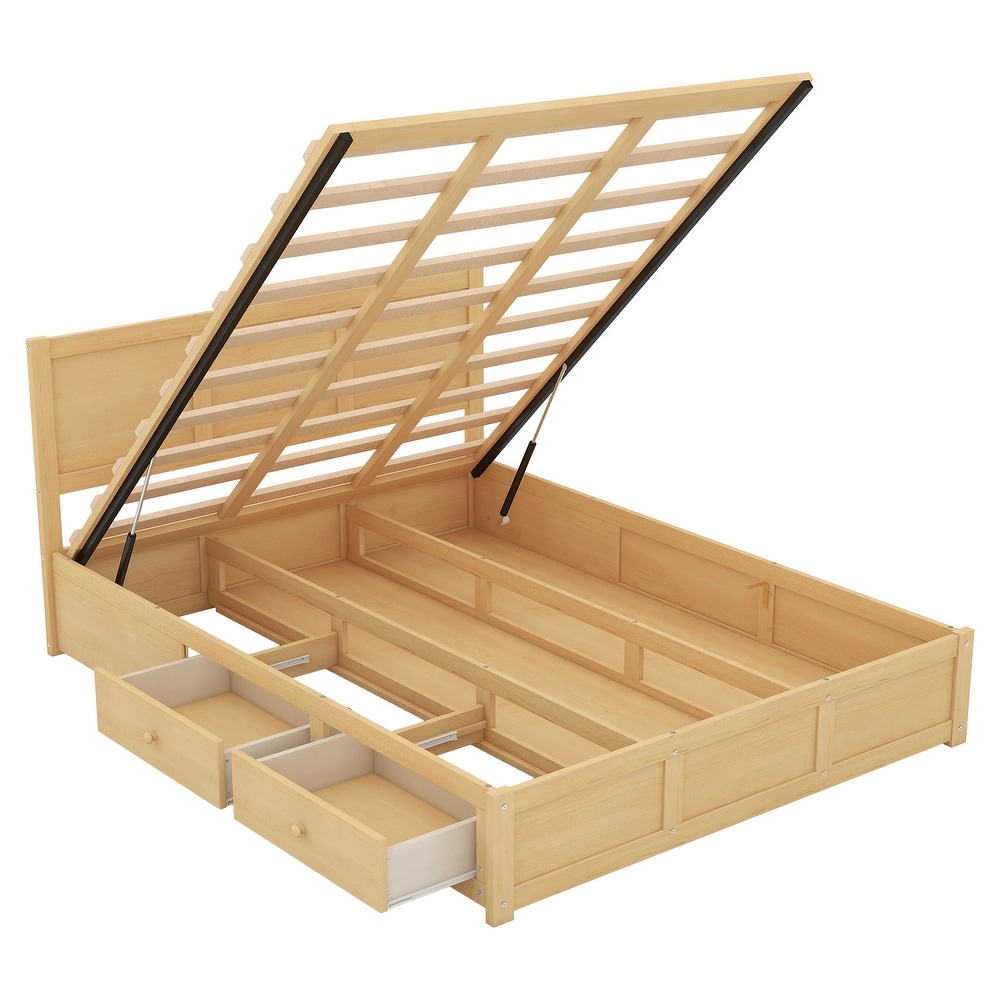 Lift Up Platform Bed with 2 Drawers for Bedroom  Wooden Storage Bed Frame with Storage Underneath  No Box Spring Needed