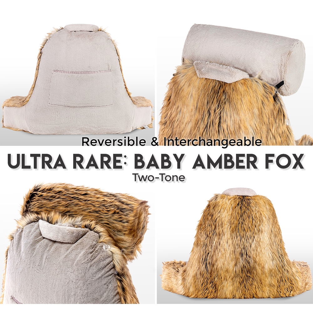 Medium Husband Pillow Cover Only   Ultra Rare Baby Backrest Cover Set  2 tone Reversible Double Sided Fabulous Faux Fur