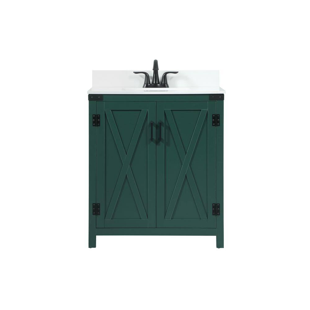 Simply Living 30 in. W x 19 in. D x 34 in. H Bath Vanity in Green with Ivory White Quartz Top SL270690MGNBS