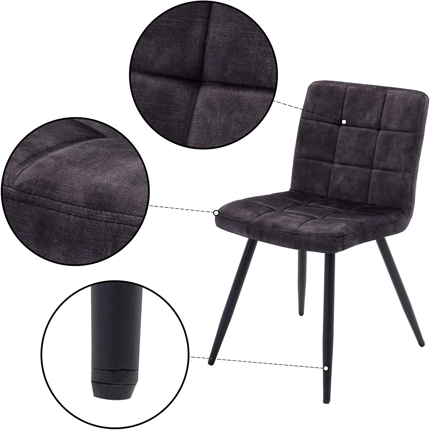 Duhome Modern Dining Chairs Set of 4， Fabirc Upholstered Dining Room Chairs Tufted Kitchen Side Chairs with Cushioned Seat， Black