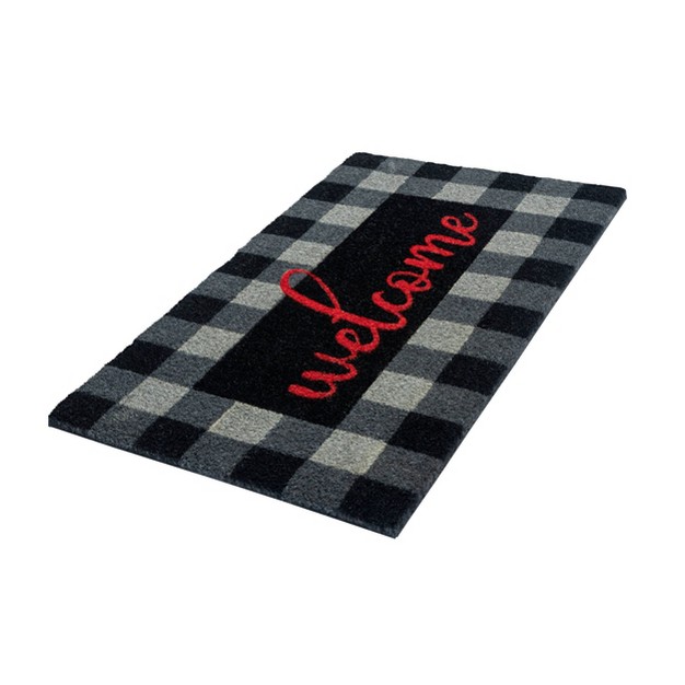 X 2 x27 4 quot Buffalo Plaid Welcome Indoor outdoor Coir Doormat Red black gray Entryways