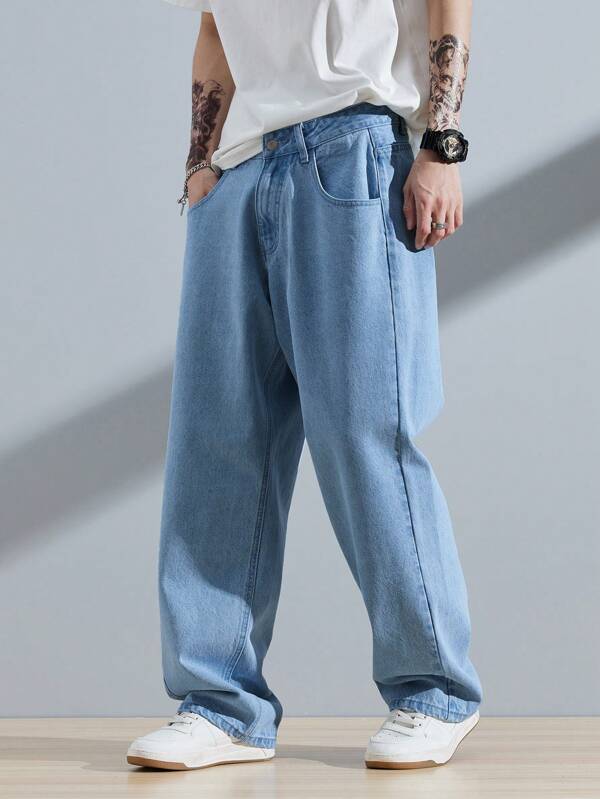 Men Slant Pocket Straight Leg Jeans