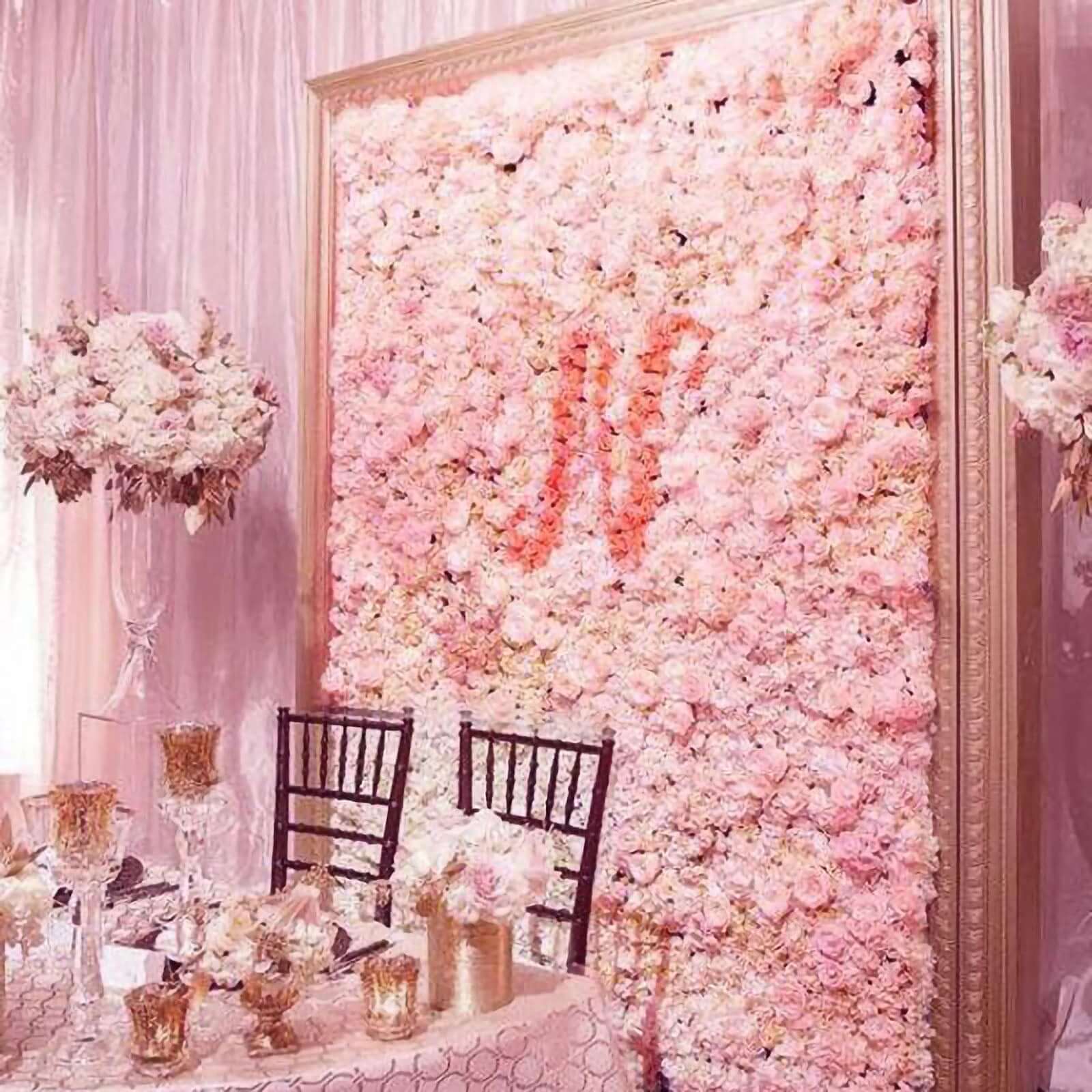 Pink / Cream UV Protected Hydrangea Flower Wall Mat Backdrop 4 Artificial Panels 11 Sq ft.