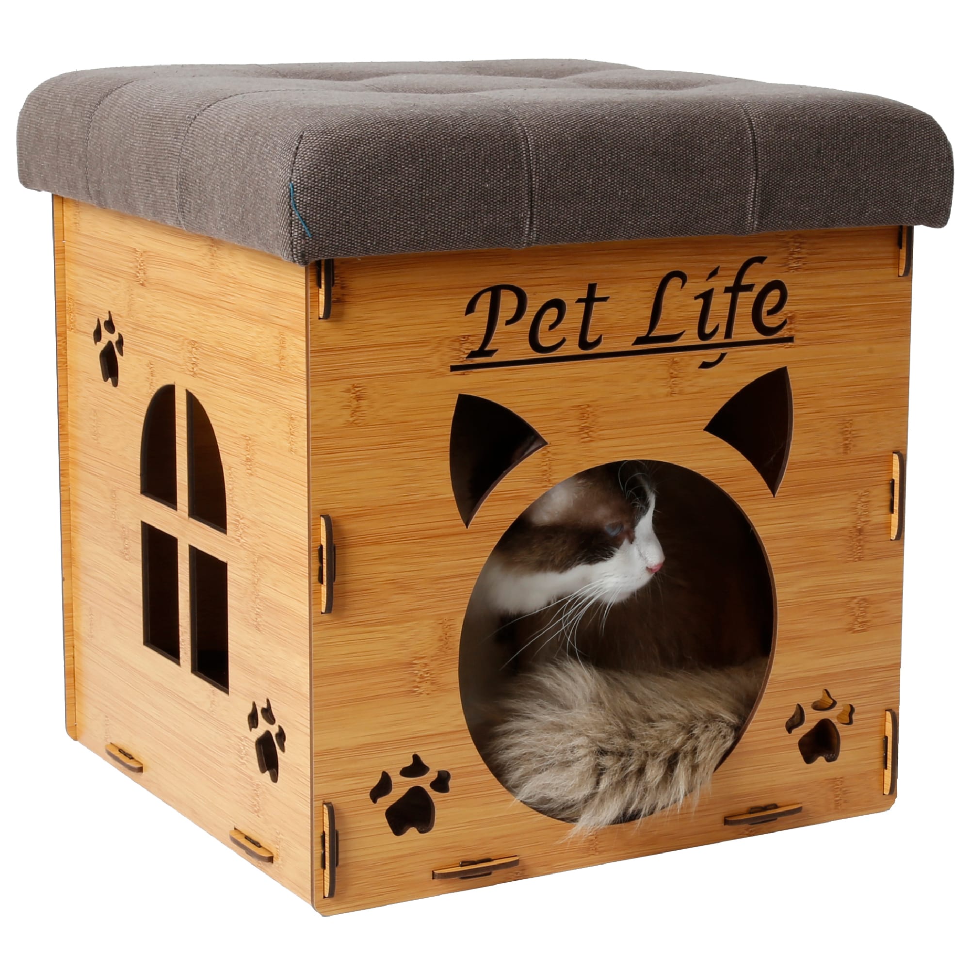 Pet Life Beige Foldaway Collapsible Designer Cat House Furniture Bench， 15.74