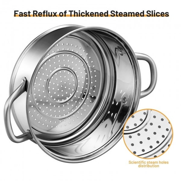 2-Tier Steamer Pot Saucepot Stainless Steel with Tempered Glass Lid