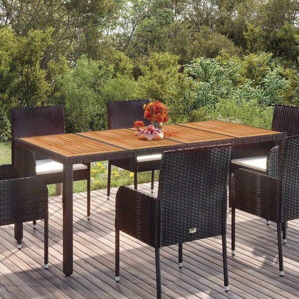 vidaXL Patio Table with Glass Top Black/Gray multisize Poly Rattan