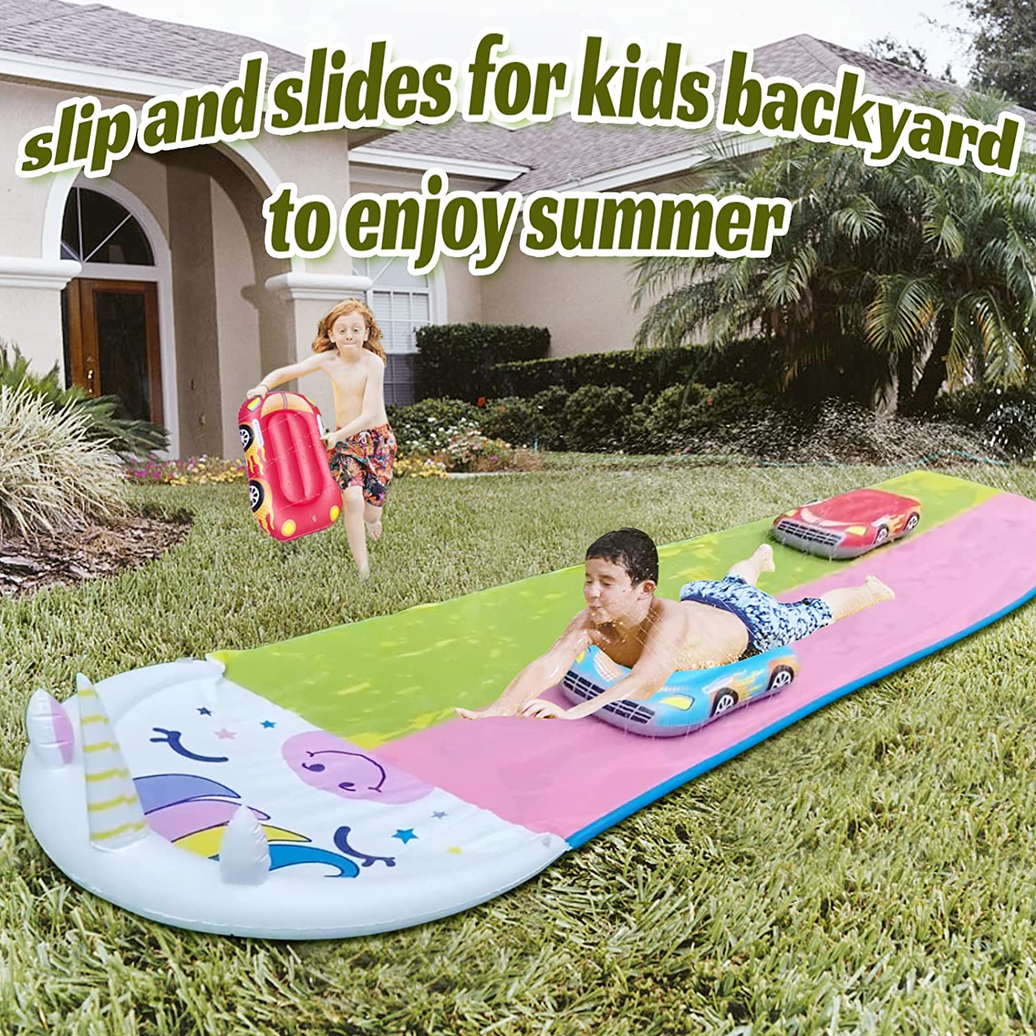 Lavinya Slip and Slide, with 2 Body board for Kids and Adults Loved With Sprinkler, Safe and Easy Use Fun Water Toys.