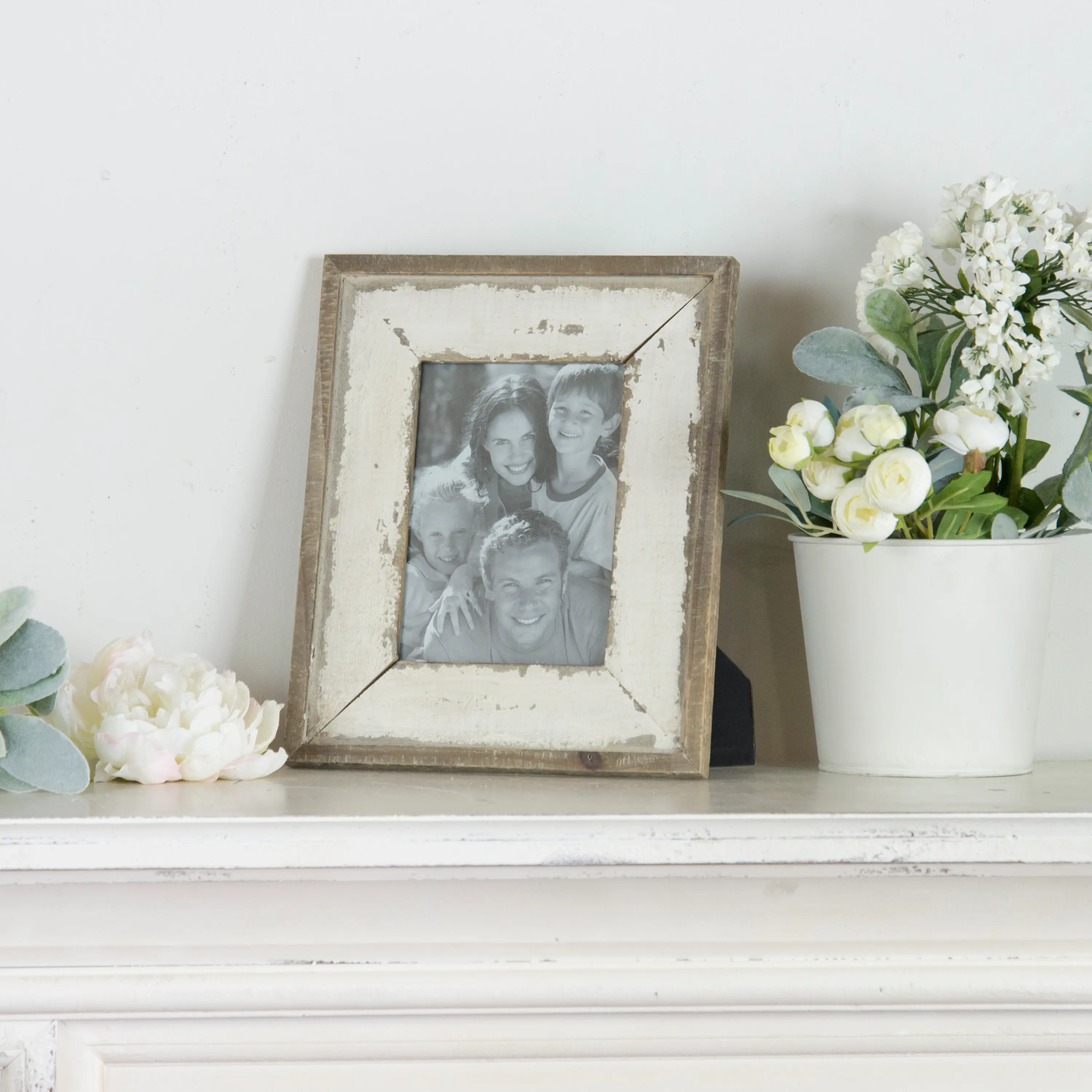 Distressed White and Brown Picture Frame