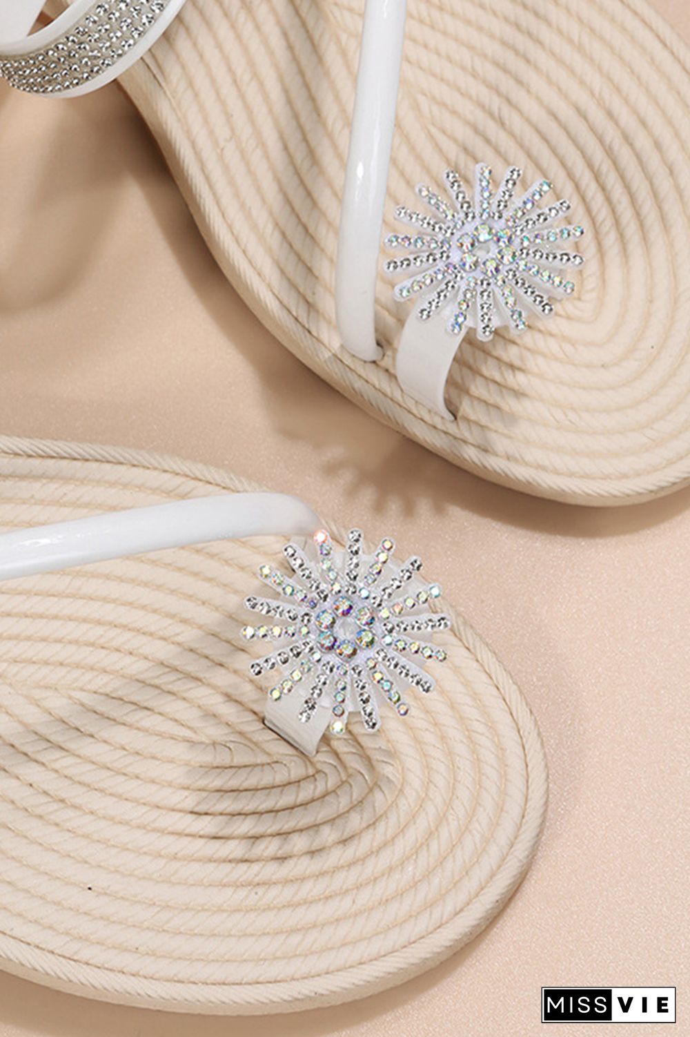 Rhinestone Toe Ring Flat Sandals