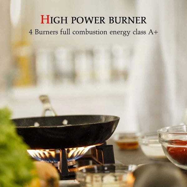 4-Burners Gas Cooktop 24 inch Stainless Steel Tempered Glass NG/LPG Convertible - 24 INCH