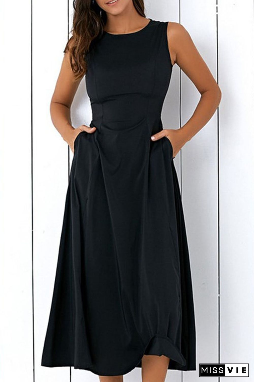 Fashion Casual Solid Split Joint O Neck A Line Dresses