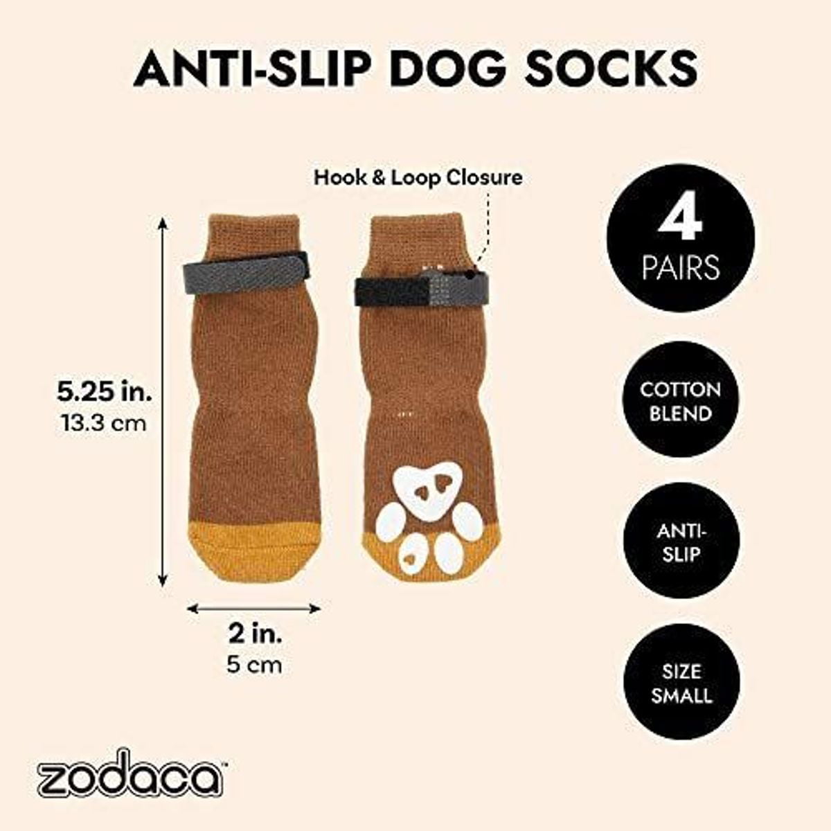 4 Pairs Slip Resistant Dog Socks， Warm Paw Protectors for Dogs， Grippy Doggie Booties for Slippery Hardwood， Linoleum， Tile， Laminate， Marable， and Polished and Waxed Floors， 8 Pieces， Small